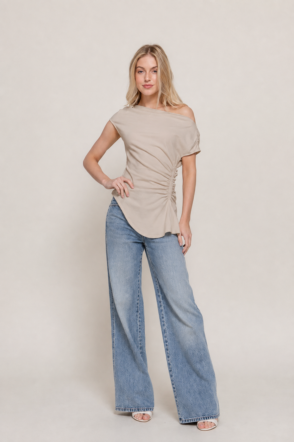 Off The Shoulder Ruched Rib Top