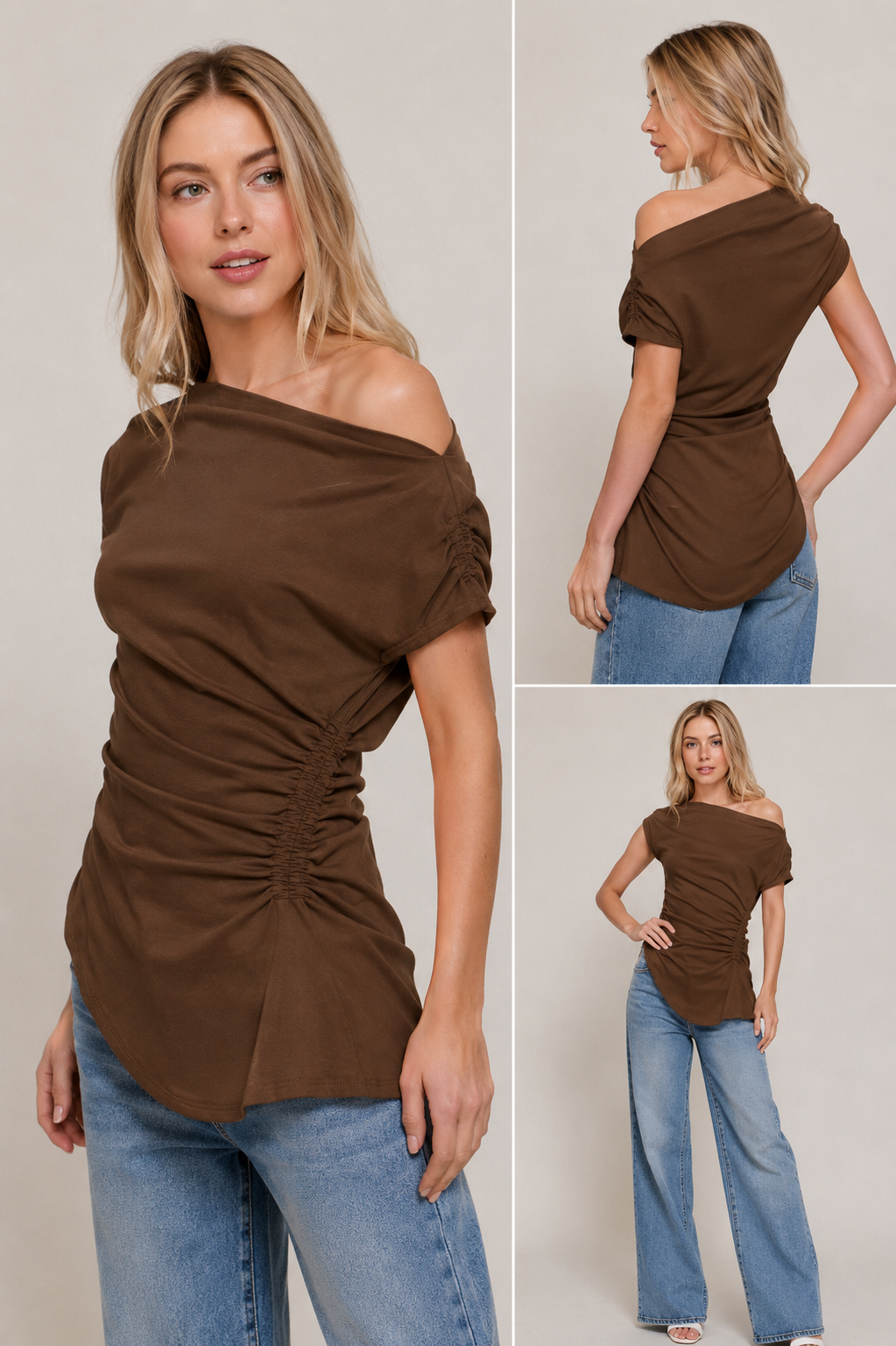 Off The Shoulder Ruched Rib Top